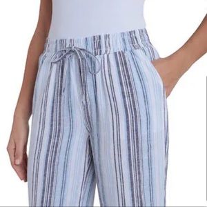 Briggs Womens Linen Blend Drawstring Pants Blue/White Size S